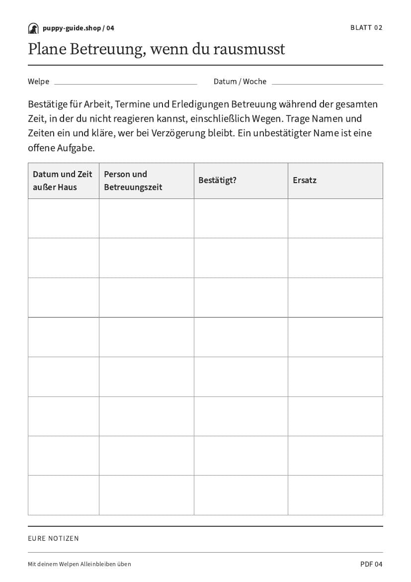 Plane Betreuung, wenn du rausmusst · Arbeitsblatt-PDF, Seite 4