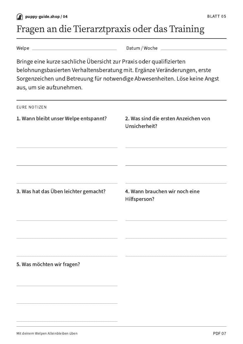 Fragen an die Tierarztpraxis oder das Training · Arbeitsblatt-PDF, Seite 7