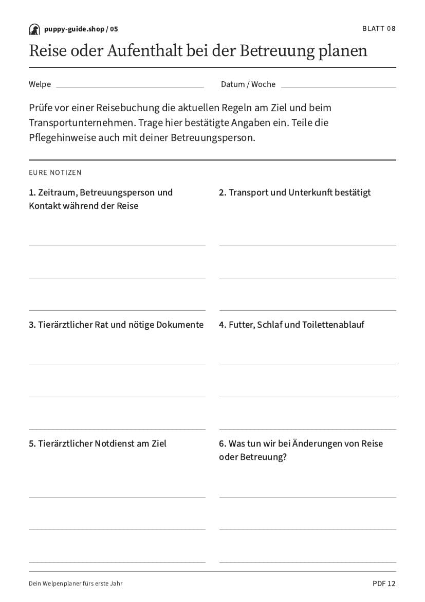Reise oder Aufenthalt bei der Betreuung planen · Arbeitsblatt-PDF, Seite 12