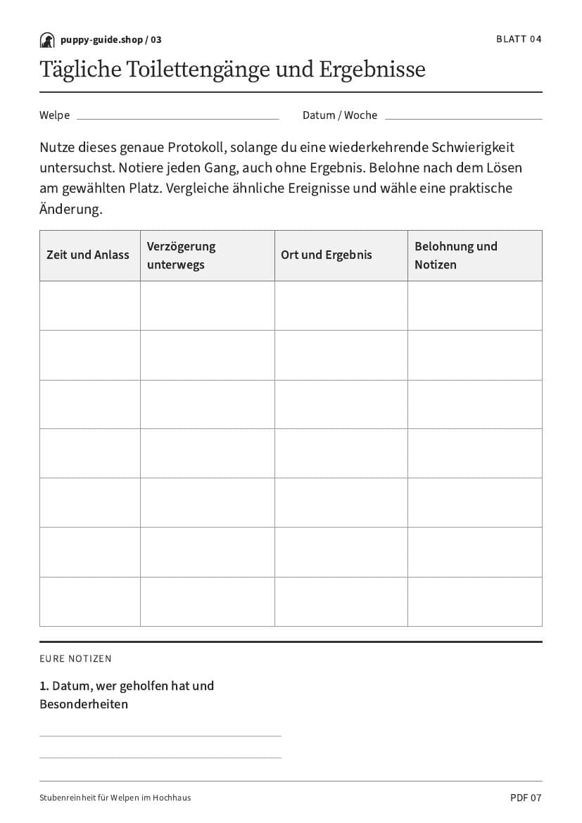Tägliche Toilettengänge und Ergebnisse · Arbeitsblatt-PDF, Seite 7