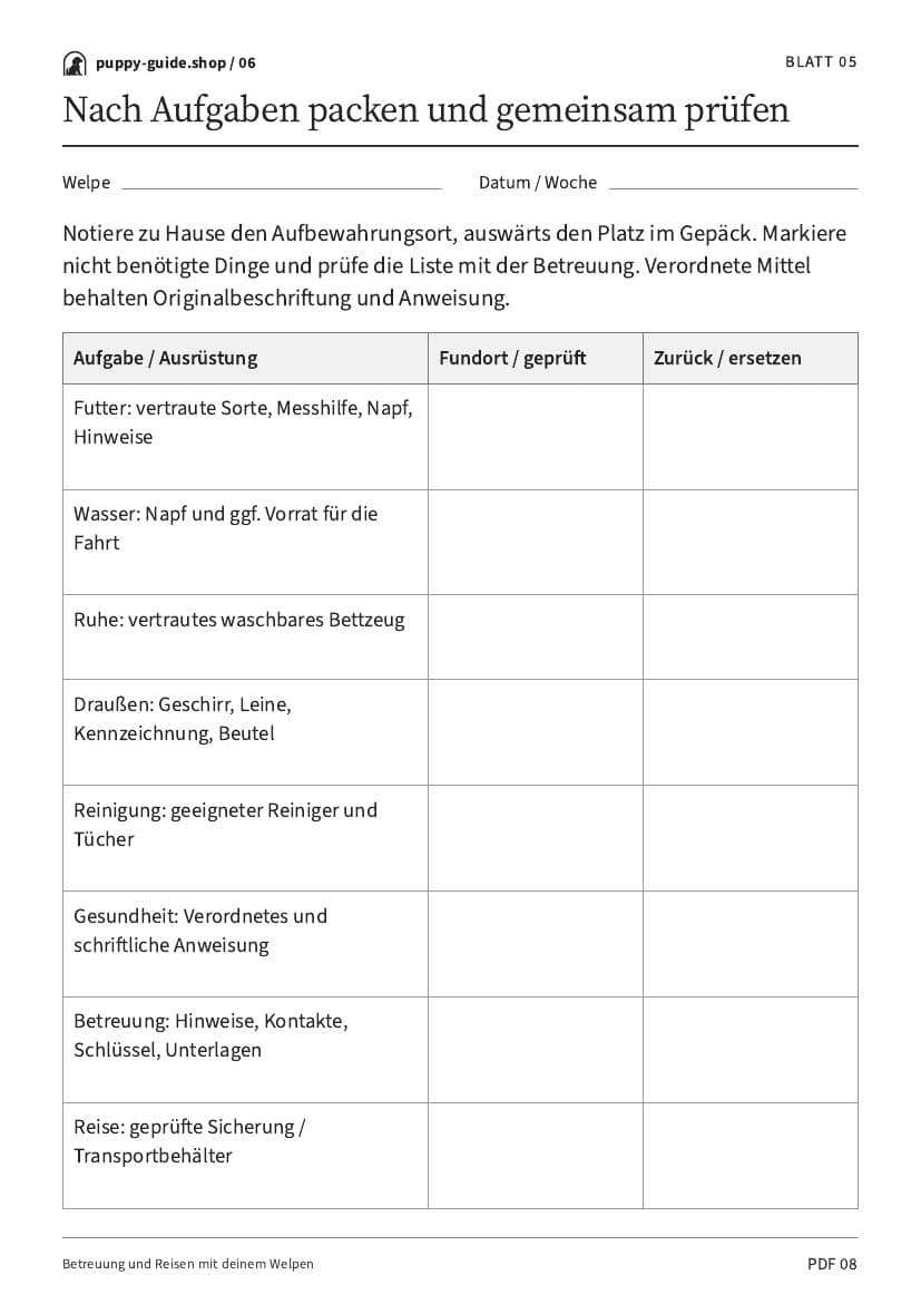 Nach Aufgaben packen und gemeinsam prüfen · Arbeitsblatt-PDF, Seite 8