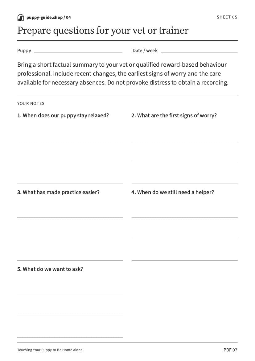 Prepare questions for your vet or trainer · Worksheet PDF, page 7