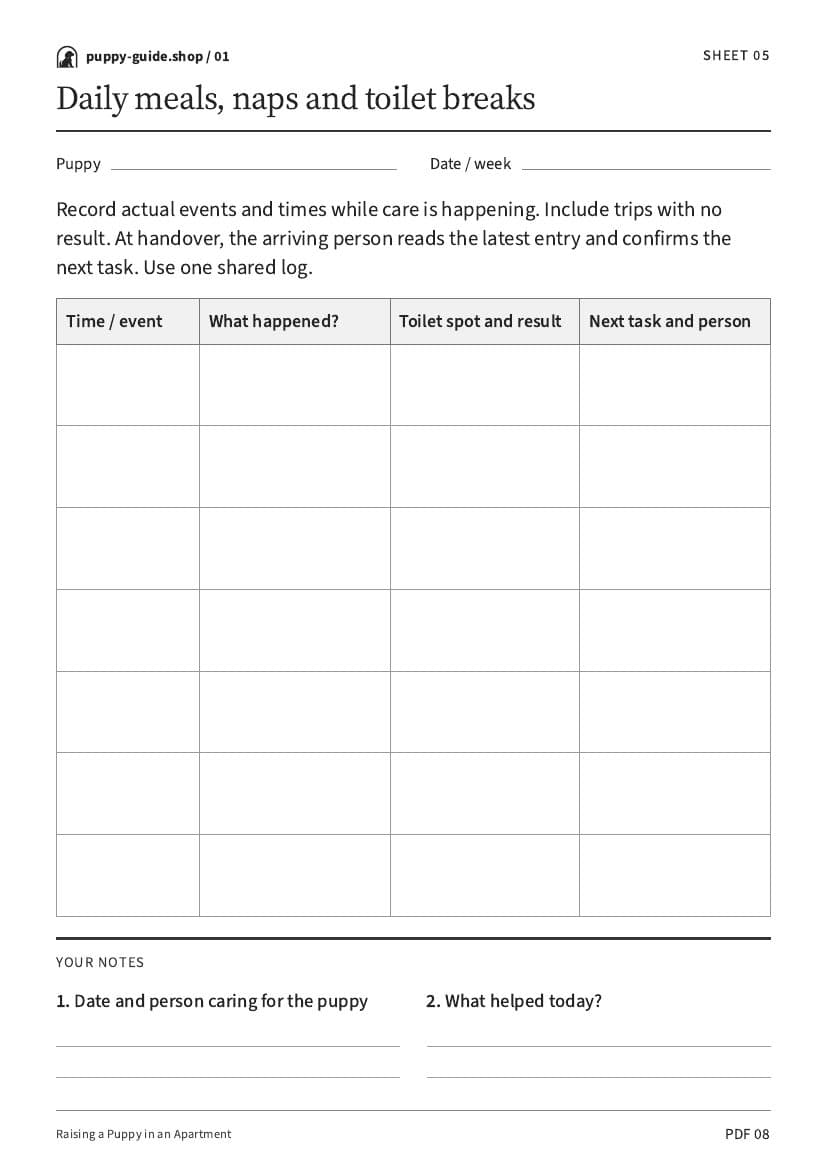 Daily meals, naps and toilet breaks · Worksheet PDF, page 8