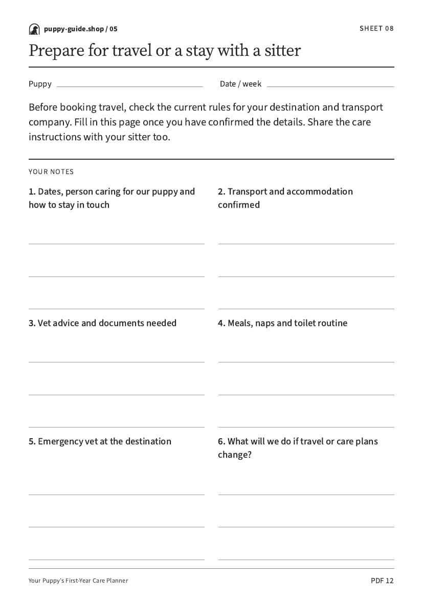 Prepare for travel or a stay with a sitter · Worksheet PDF, page 12