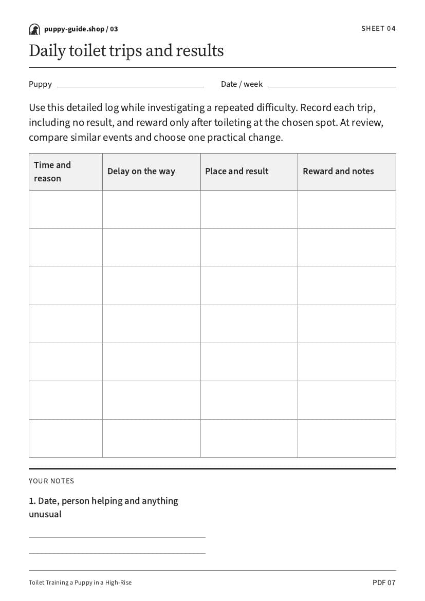 Daily toilet trips and results · Worksheet PDF, page 7
