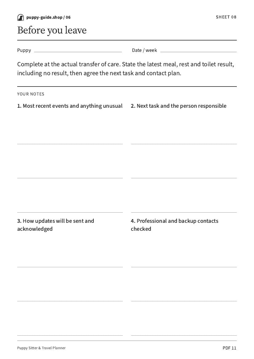 Before you leave · Worksheet PDF, page 11