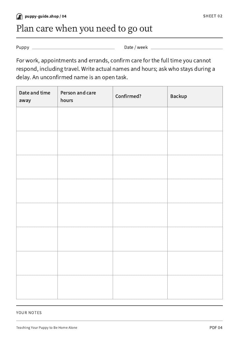 Plan care when you need to go out · Worksheet PDF, page 4