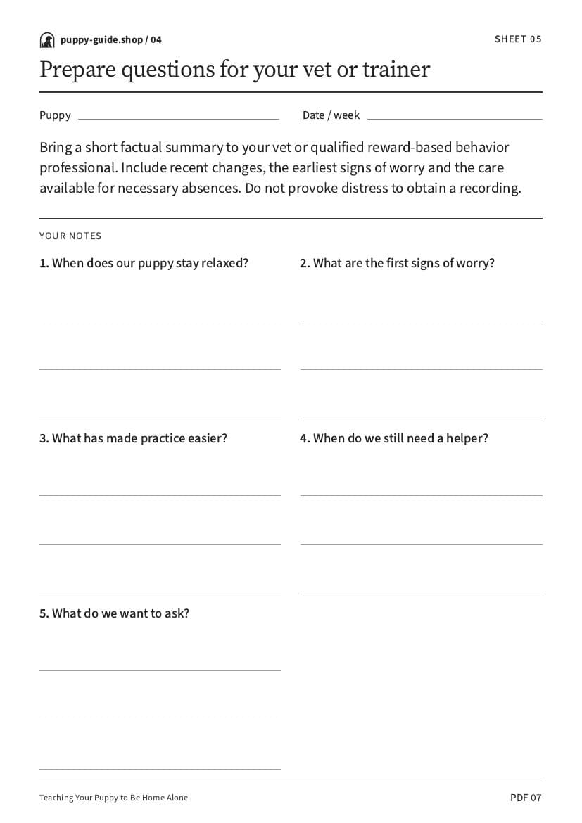 Prepare questions for your vet or trainer · Worksheet PDF, page 7