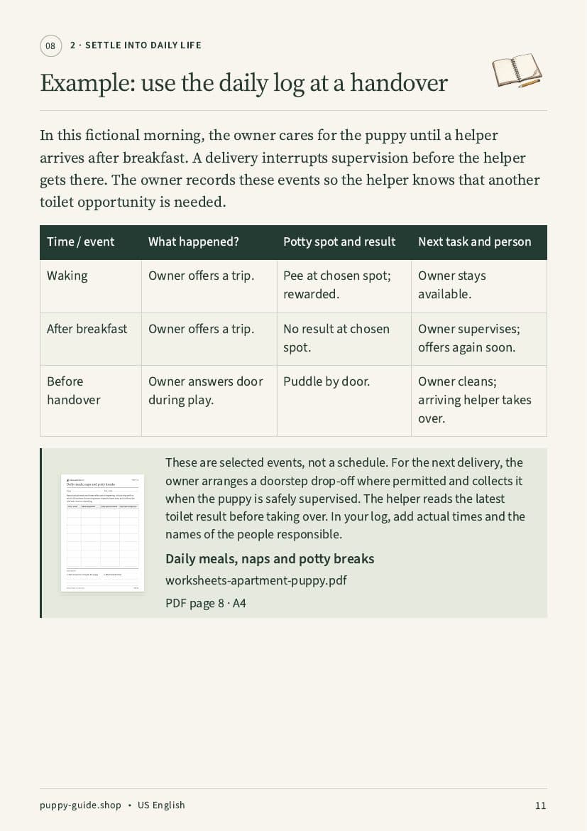 Example: use the daily log at a handover · Page 11