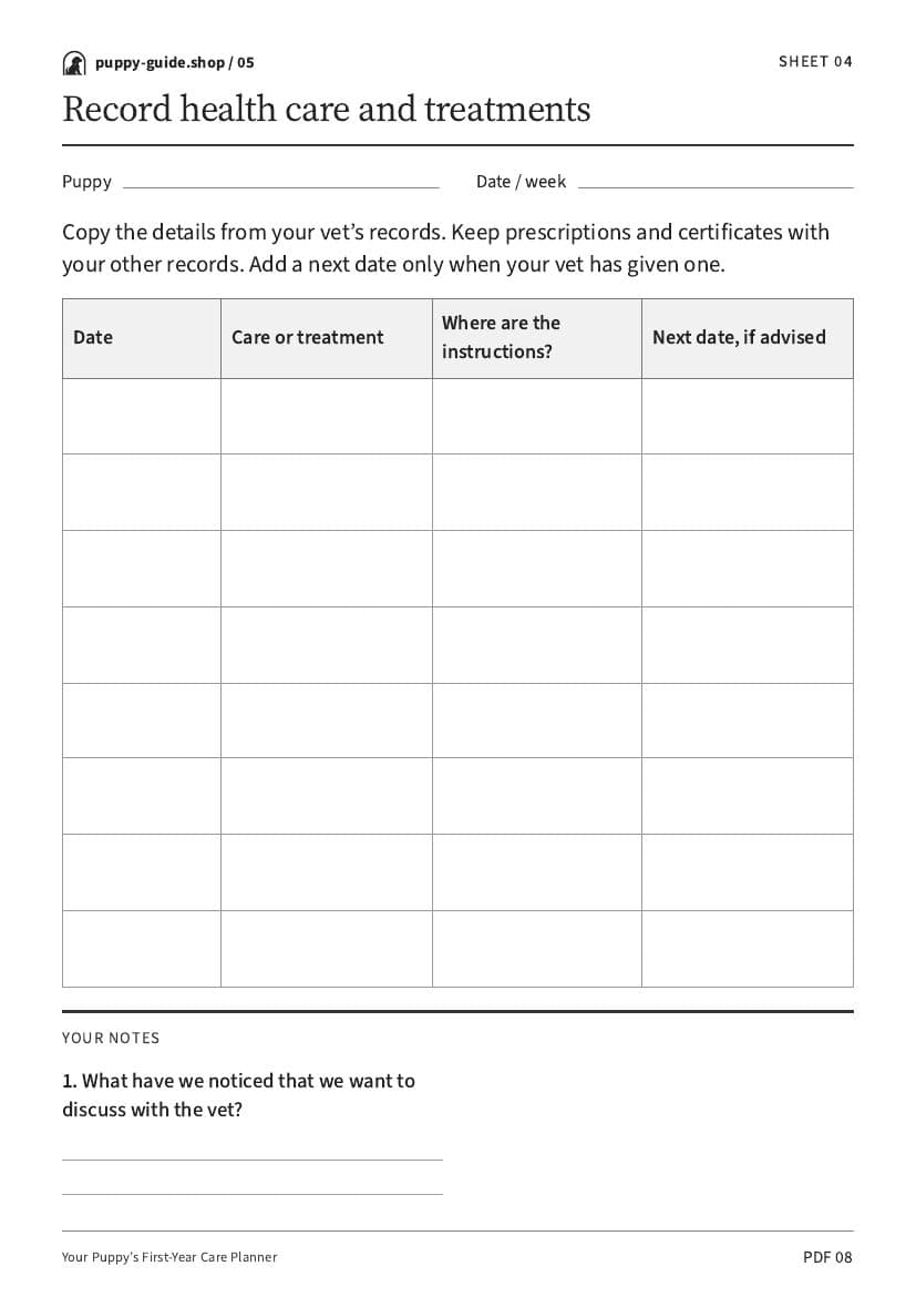 Record health care and treatments · Worksheet PDF, page 8