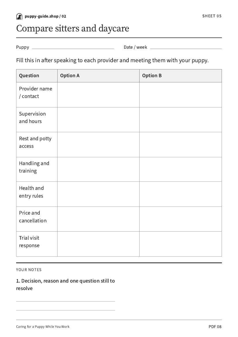 Compare sitters and daycare · Worksheet PDF, page 8